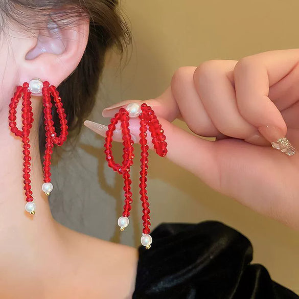 Alloy Silver Needle Ankora Red Drop Oil Heart Shape Dripping Oil Women's Elegant High End Sense Earrings