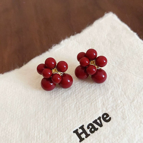 Alloy Silver Needle Ankora Red Drop Oil Heart Shape Dripping Oil Women's Elegant High End Sense Earrings