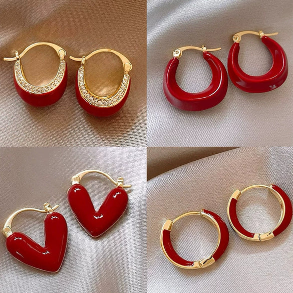 Alloy Silver Needle Ankora Red Drop Oil Heart Shape Dripping Oil Women's Elegant High End Sense Earrings