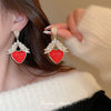 Alloy Silver Needle Ankora Red Drop Oil Heart Shape Dripping Oil Women's Elegant High End Sense Earrings
