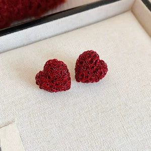 Alloy Silver Needle Ankora Red Drop Oil Heart Shape Dripping Oil Women's Elegant High End Sense Earrings