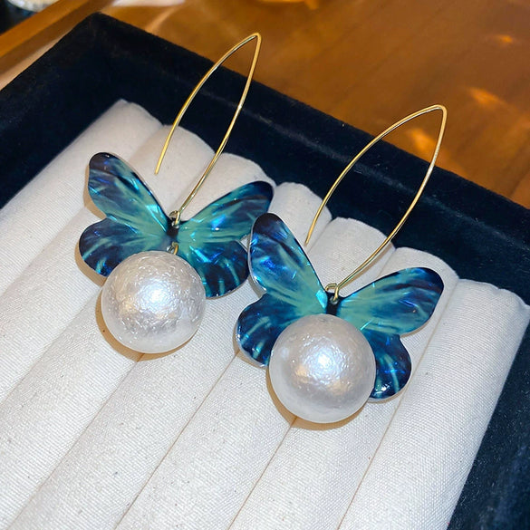Alloy Silver Needle Blue Butterfly Animal Shaped Earrings Set With Diamonds For Women Artistic Small Fresh Elegant High End Light Luxury