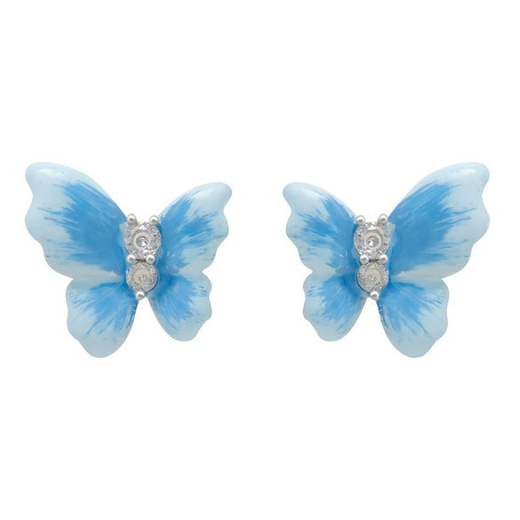 Alloy Silver Needle Blue Butterfly Animal Shaped Earrings Set With Diamonds For Women Artistic Small Fresh Elegant High End Light Luxury