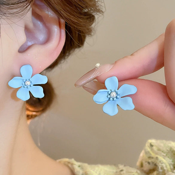 Alloy Silver Needle Blue Butterfly Animal Shaped Earrings Set With Diamonds For Women Artistic Small Fresh Elegant High End Light Luxury