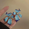 Alloy Silver Needle Blue Butterfly Animal Shaped Earrings Set With Diamonds For Women Artistic Small Fresh Elegant High End Light Luxury