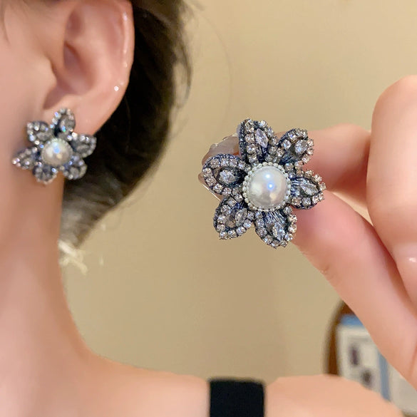 Alloy Silver Needle Blue Butterfly Animal Shaped Earrings Set With Diamonds For Women Artistic Small Fresh Elegant High End Light Luxury
