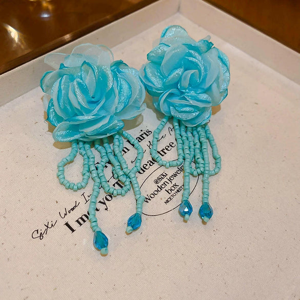 Alloy Silver Needle Blue Butterfly Animal Shaped Earrings Set With Diamonds For Women Artistic Small Fresh Elegant High End Light Luxury