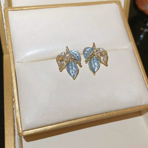 Alloy Silver Needle Blue Butterfly Animal Shaped Earrings Set With Diamonds For Women Artistic Small Fresh Elegant High End Light Luxury