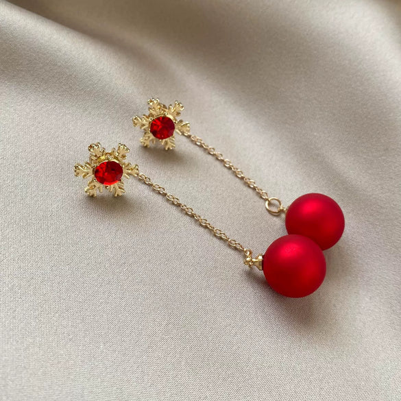Alloy Silver Needle Christmas Snowflake Red Pearl Women's Geometric Electroplated Earrings