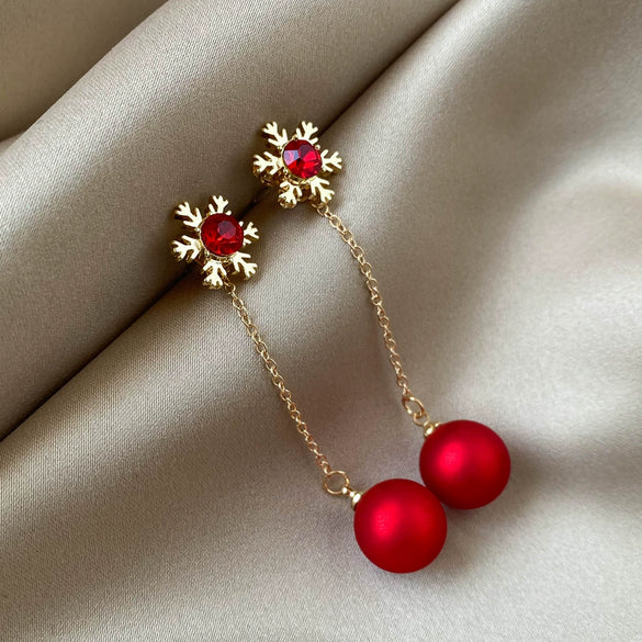 Alloy Silver Needle Christmas Snowflake Red Pearl Women's Geometric Electroplated Earrings