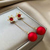 Alloy Silver Needle Christmas Snowflake Red Pearl Women's Geometric Electroplated Earrings