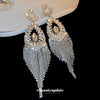 Alloy Silver Needle Flower Dropshaped Hollow Long Tassel Earrings With Diamond For Women