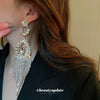 Alloy Silver Needle Flower Dropshaped Hollow Long Tassel Earrings With Diamond For Women