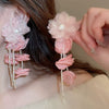Alloy Silver Needle Flower Mesh Tassel Earrings With Electroplating For Women Fresh And Sweet Flower Shaped Design