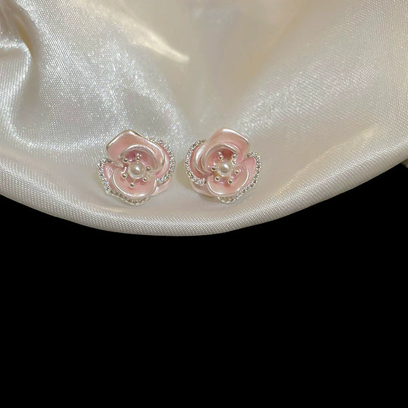 Alloy Silver Needle Flower Mesh Tassel Earrings With Electroplating For Women Fresh And Sweet Flower Shaped Design