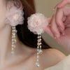 Alloy Silver Needle Flower Mesh Tassel Earrings With Electroplating For Women Fresh And Sweet Flower Shaped Design