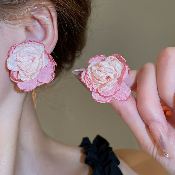 Alloy Silver Needle Flower Mesh Tassel Earrings With Electroplating For Women Fresh And Sweet Flower Shaped Design