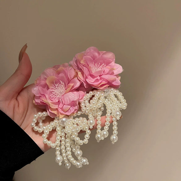 Alloy Silver Needle Flower Mesh Tassel Earrings With Electroplating For Women Fresh And Sweet Flower Shaped Design