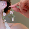 Alloy Silver Needle Flower Mesh Tassel Earrings With Electroplating For Women Fresh And Sweet Flower Shaped Design