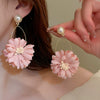 Alloy Silver Needle Flower Mesh Tassel Earrings With Electroplating For Women Fresh And Sweet Flower Shaped Design
