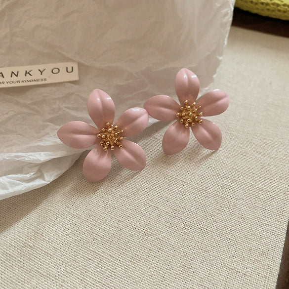 Alloy Silver Needle Flower Mesh Tassel Earrings With Electroplating For Women Fresh And Sweet Flower Shaped Design