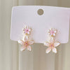 Alloy Silver Needle Flower Mesh Tassel Earrings With Electroplating For Women Fresh And Sweet Flower Shaped Design