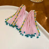 Alloy Silver Needle Flower Mesh Tassel Earrings With Electroplating For Women Fresh And Sweet Flower Shaped Design