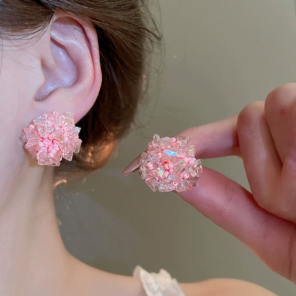 Alloy Silver Needle Flower Mesh Tassel Earrings With Electroplating For Women Fresh And Sweet Flower Shaped Design