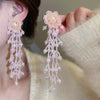 Alloy Silver Needle Flower Mesh Tassel Earrings With Electroplating For Women Fresh And Sweet Flower Shaped Design