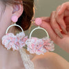 Alloy Silver Needle Flower Mesh Tassel Earrings With Electroplating For Women Fresh And Sweet Flower Shaped Design