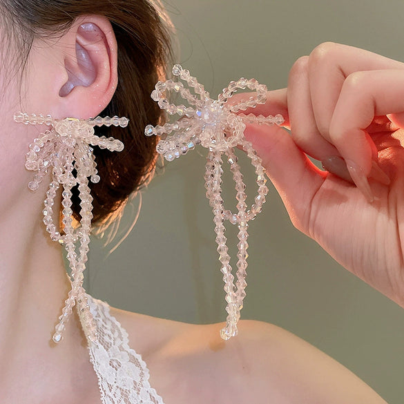 Alloy Silver Needle Flower Mesh Tassel Earrings With Electroplating For Women Fresh And Sweet Flower Shaped Design