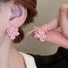 Alloy Silver Needle Flower Mesh Tassel Earrings With Electroplating For Women Fresh And Sweet Flower Shaped Design