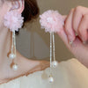 Alloy Silver Needle Flower Mesh Tassel Earrings With Electroplating For Women Fresh And Sweet Flower Shaped Design