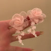 Alloy Silver Needle Flower Mesh Tassel Earrings With Electroplating For Women Fresh And Sweet Flower Shaped Design