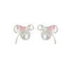 Alloy Silver Needle Inlaid Diamond Pearl Bow Electroplating Women's Sweet And Cute Earrings