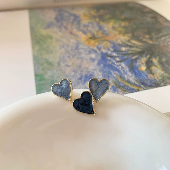 Alloy Silver Needle Oil Drop Heart Asymmetric Ear Clips Electroplated Women's Earrings