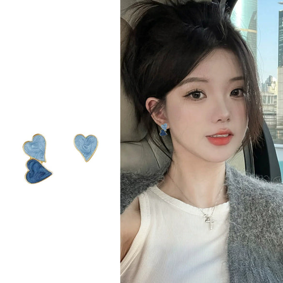 Alloy Silver Needle Oil Drop Heart Asymmetric Ear Clips Electroplated Women's Earrings