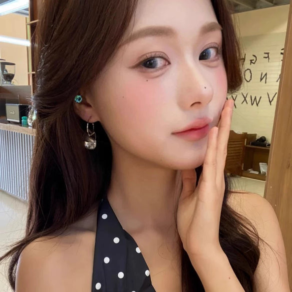 Alloy Silver Needle Sugar Cube Zircon Geometric Hoop Earrings For Women Light Luxury Highend Versatile Exquisite Fashion Niche