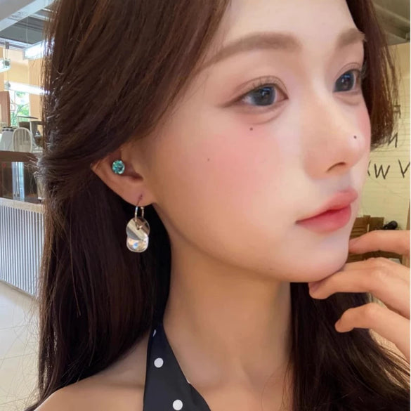 Alloy Silver Needle Sugar Cube Zircon Geometric Hoop Earrings For Women Light Luxury Highend Versatile Exquisite Fashion Niche