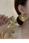 Alloy Silver Needle Tulle Flower Tassel Earrings With Flower Shape Electroplating For Women