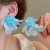 Alloy Silver Needle Tulle Flower Tassel Earrings With Flower Shape Electroplating For Women