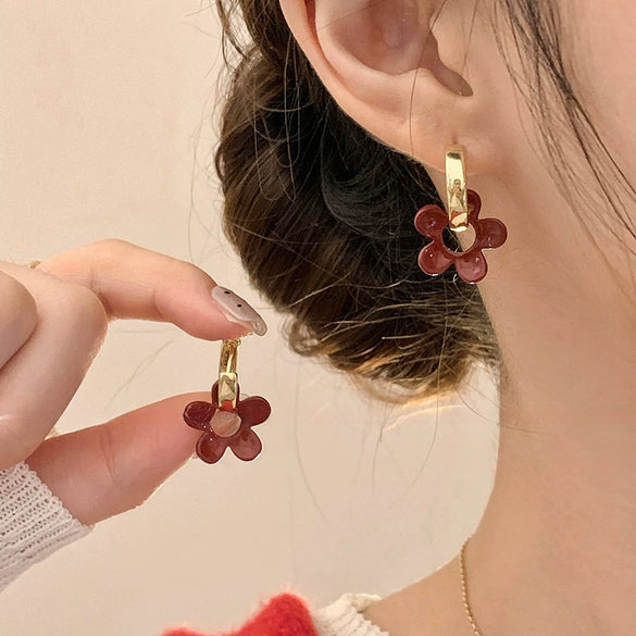 Alloy Silver Needle Tulle Flower Tassel Earrings With Flower Shape Electroplating For Women