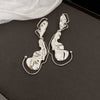 Alloy Silver Needle Tulle Flower Tassel Earrings With Flower Shape Electroplating For Women