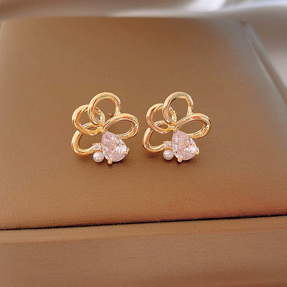 Alloy Silver Needle Tulle Flower Tassel Earrings With Flower Shape Electroplating For Women