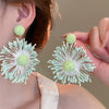 Alloy Silver Needle Tulle Flower Tassel Earrings With Flower Shape Electroplating For Women