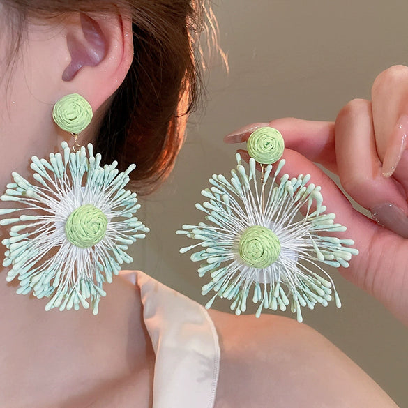 Alloy Silver Needle Tulle Flower Tassel Earrings With Flower Shape Electroplating For Women