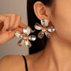 Alloy Silver Needle Tulle Flower Tassel Earrings With Flower Shape Electroplating For Women