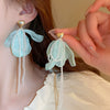Alloy Silver Needle Tulle Flower Tassel Earrings With Flower Shape Electroplating For Women