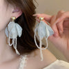Alloy Silver Needle Tulle Flower Tassel Earrings With Flower Shape Electroplating For Women
