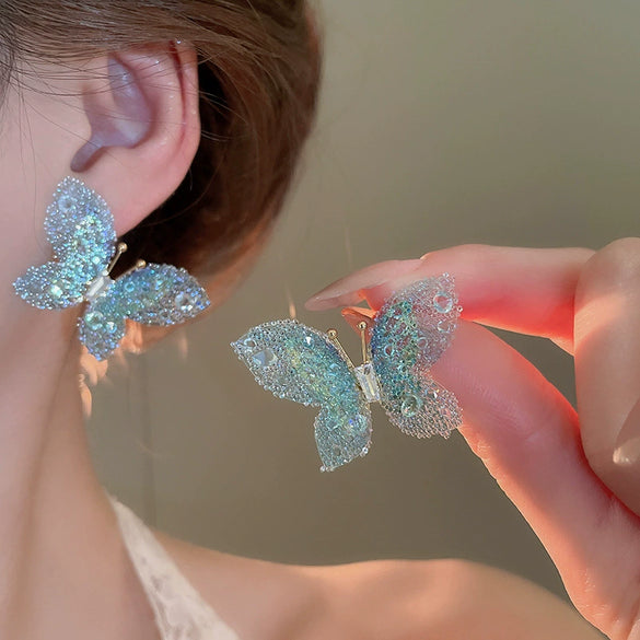 Alloy Silver Needle Tulle Flower Tassel Earrings With Flower Shape Electroplating For Women